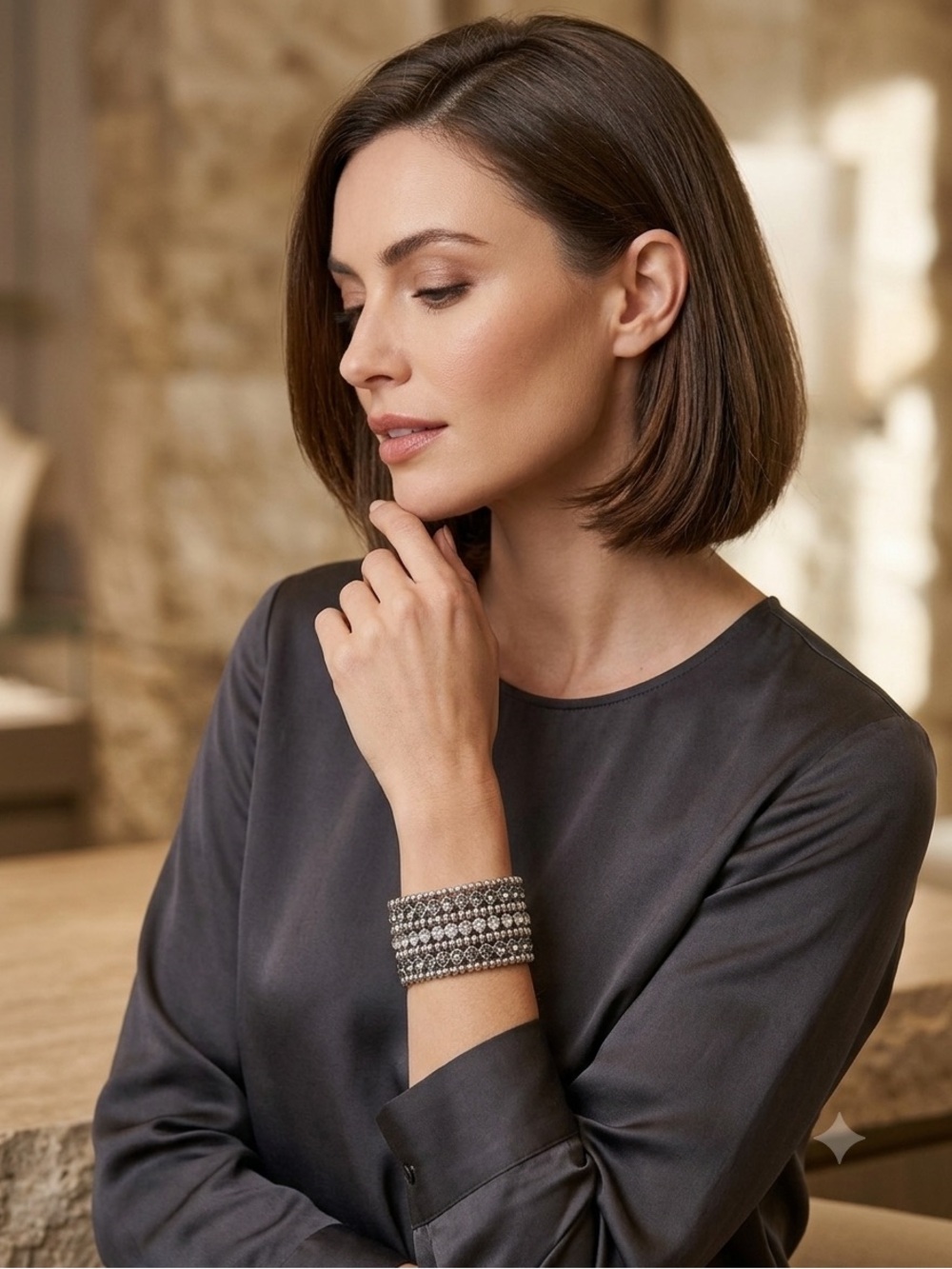 Rhinestones Silver Stretch Bracelet - Women Jewelry